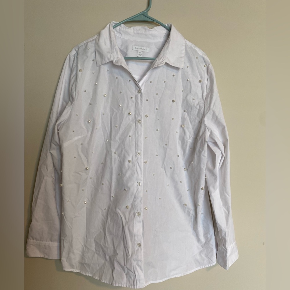 Charter Club white button down with pearls, size XL